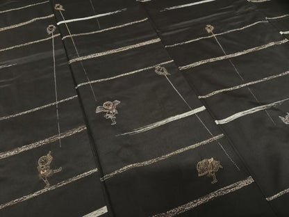 平和屋着物●本場大島紬　訪問着　刺繍　刺し子　人物風景文　正絹　逸品　AAAU8453zg
