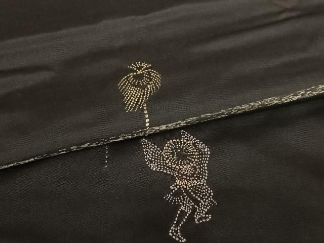 平和屋着物●本場大島紬　訪問着　刺繍　刺し子　人物風景文　正絹　逸品　AAAU8453zg