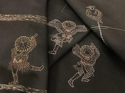 平和屋着物●本場大島紬　訪問着　刺繍　刺し子　人物風景文　正絹　逸品　AAAU8453zg