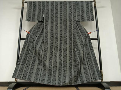 平和屋着物●上質な紬 花唐草間道 正絹 逸品 AAAU8470zg