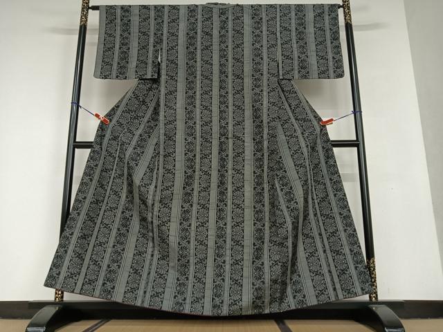 平和屋着物●上質な紬 花唐草間道 正絹 逸品 AAAU8470zg