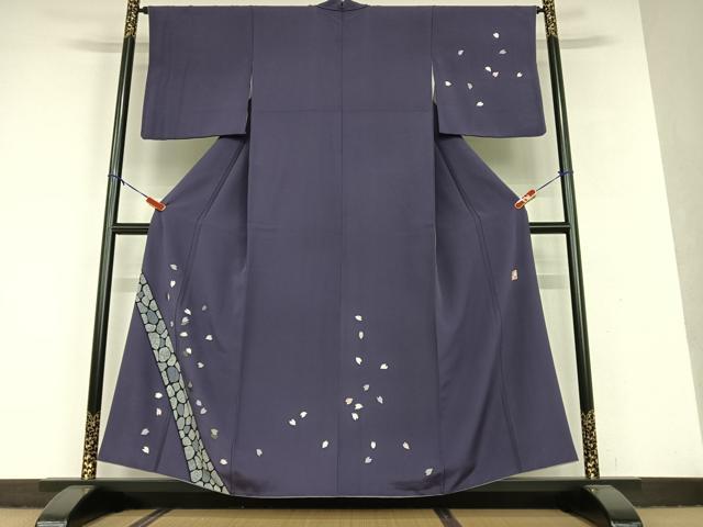 平和屋着物●染色作家 青野保夫 訪問着 舞桜 金銀彩 正絹 逸品 AAAU8474zg