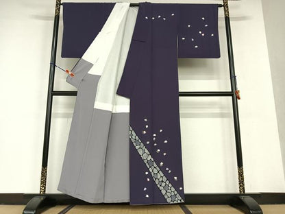 平和屋着物●染色作家 青野保夫 訪問着 舞桜 金銀彩 正絹 逸品 AAAU8474zg
