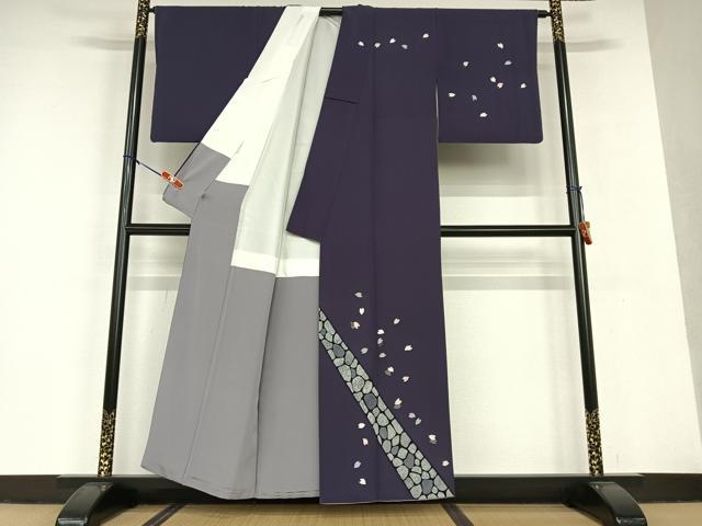 平和屋着物●染色作家 青野保夫 訪問着 舞桜 金銀彩 正絹 逸品 AAAU8474zg