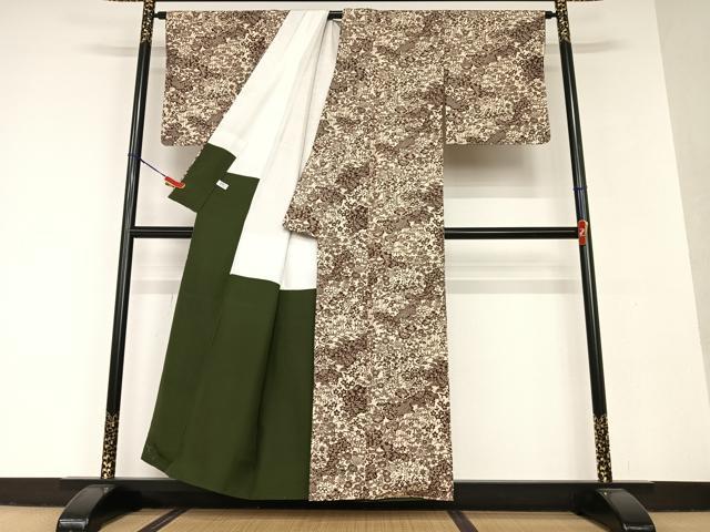 平和屋着物●上質な小紋　紬地　型染め　松竹梅　正絹　逸品　AAAU8479zg