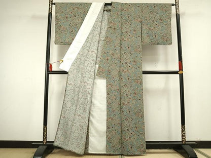 平和屋着物▽上質な小紋 単衣 切嵌花文 正絹 逸品 AAAU8482fy