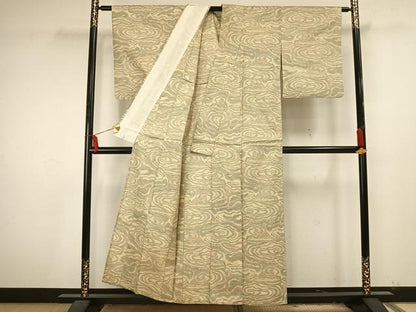平和屋着物▽上質な紬 単衣 渦巻き文 正絹 逸品 AAAU8483fy