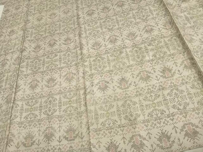 平和屋着物▽上質な紬 単衣 格子花文 正絹 逸品 AAAU8484fy
