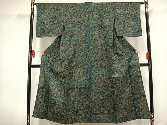 平和屋着物▽上質な小紋 単衣 草花文 正絹 逸品 AAAU8485fy
