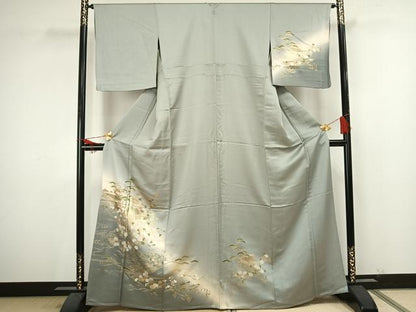 平和屋着物▽訪問着　単衣　風景草花文　金彩　正絹　逸品　AAAU8500fy
