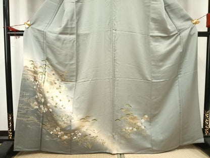 平和屋着物▽訪問着　単衣　風景草花文　金彩　正絹　逸品　AAAU8500fy