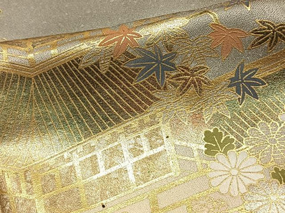 平和屋着物▽訪問着　単衣　風景草花文　金彩　正絹　逸品　AAAU8500fy
