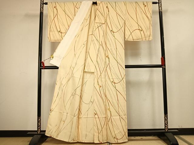 平和屋着物▽上質な小紋 単衣 組紐文 正絹 逸品 AAAU8501fy