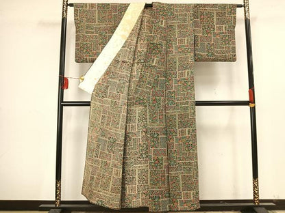 平和屋着物▽上質な小紋　単衣　更紗花文　正絹　逸品　AAAU8506fy