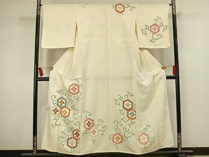 平和屋着物▽訪問着 単衣 駒刺繍 亀甲花文 金彩 正絹 逸品 未使用 AAAU8507fy