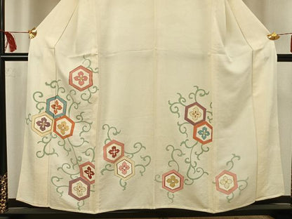 平和屋着物▽訪問着 単衣 駒刺繍 亀甲花文 金彩 正絹 逸品 未使用 AAAU8507fy