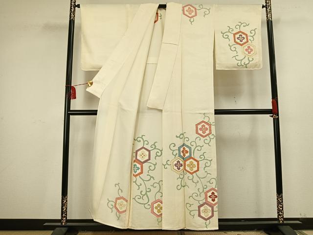 平和屋着物▽訪問着 単衣 駒刺繍 亀甲花文 金彩 正絹 逸品 未使用 AAAU8507fy