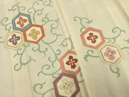平和屋着物▽訪問着 単衣 駒刺繍 亀甲花文 金彩 正絹 逸品 未使用 AAAU8507fy