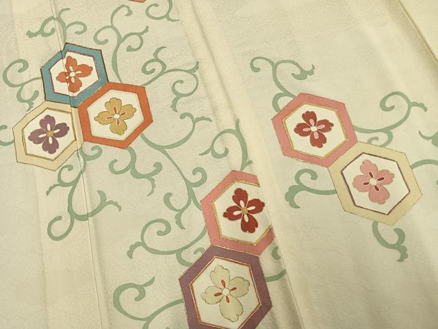 平和屋着物▽訪問着 単衣 駒刺繍 亀甲花文 金彩 正絹 逸品 未使用 AAAU8507fy