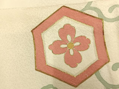 平和屋着物▽訪問着 単衣 駒刺繍 亀甲花文 金彩 正絹 逸品 未使用 AAAU8507fy
