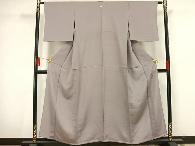 平和屋着物▽上質な色無地 単衣 牡丹鼠色 正絹 逸品 AAAU8509fy