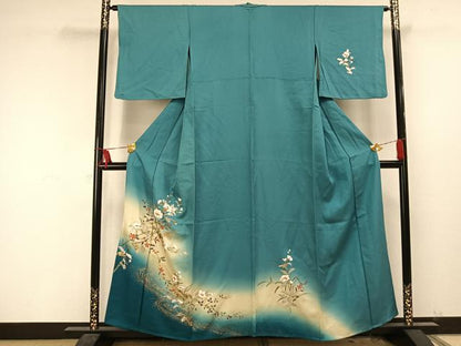 平和屋着物▽訪問着 単衣 草花文 金銀彩 正絹 逸品 AAAU8515fy