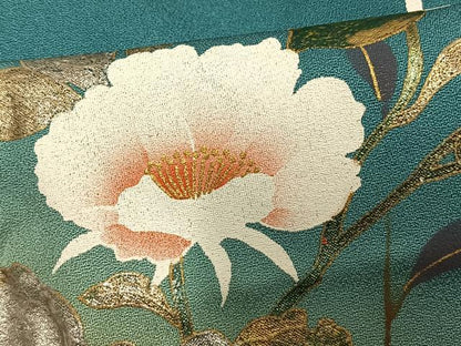 平和屋着物▽訪問着 単衣 草花文 金銀彩 正絹 逸品 AAAU8515fy