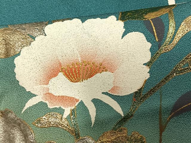 平和屋着物▽訪問着 単衣 草花文 金銀彩 正絹 逸品 AAAU8515fy