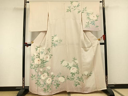 平和屋着物▽訪問着　単衣　刺繍　牡丹文　正絹　逸品　AAAU8518fy