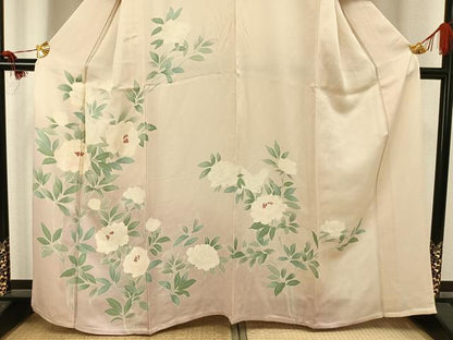 平和屋着物▽訪問着　単衣　刺繍　牡丹文　正絹　逸品　AAAU8518fy