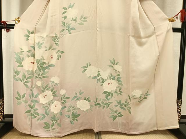 平和屋着物▽訪問着　単衣　刺繍　牡丹文　正絹　逸品　AAAU8518fy