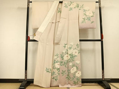 平和屋着物▽訪問着　単衣　刺繍　牡丹文　正絹　逸品　AAAU8518fy