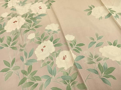 平和屋着物▽訪問着　単衣　刺繍　牡丹文　正絹　逸品　AAAU8518fy