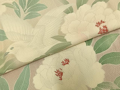 平和屋着物▽訪問着　単衣　刺繍　牡丹文　正絹　逸品　AAAU8518fy