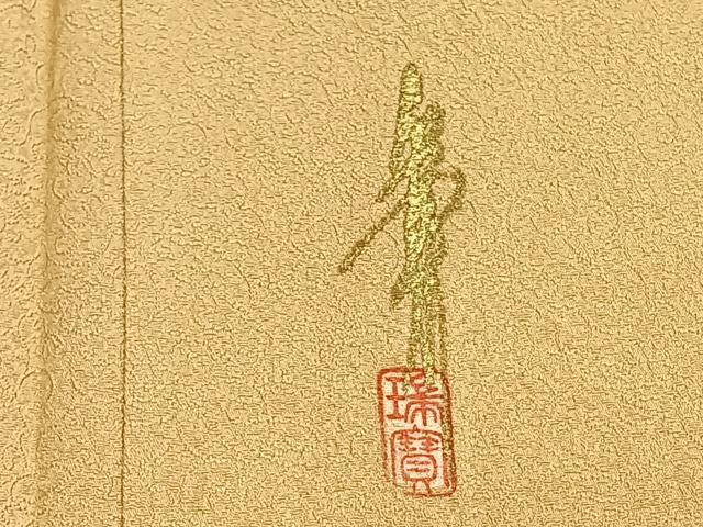 平和屋着物▽本草木染作家　瑞寶　色無地　単衣　飴色　正絹　逸品　AAAU8519fy