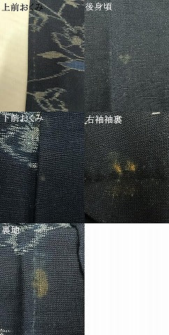 平和屋着物▽久留米絣　単衣　草花文　綿　逸品　AAAU8521fy