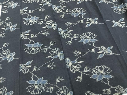 平和屋着物▽久留米絣　単衣　草花文　綿　逸品　AAAU8521fy