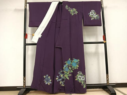 平和屋着物▽訪問着　単衣　作家物　雅峰　手描き　紫陽花　正絹　逸品　AAAU8522fy