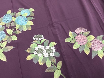 平和屋着物▽訪問着　単衣　作家物　雅峰　手描き　紫陽花　正絹　逸品　AAAU8522fy