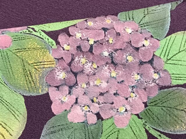 平和屋着物▽訪問着　単衣　作家物　雅峰　手描き　紫陽花　正絹　逸品　AAAU8522fy