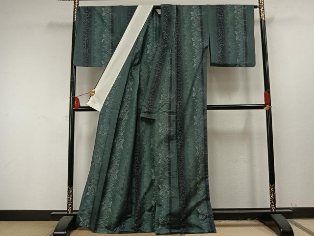 平和屋着物▽本場大島紬 単衣 草花間道 正絹 逸品 AAAU8523fy