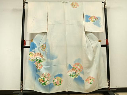 平和屋着物▽訪問着 単衣 花鳥文 金彩 正絹 逸品 AAAU8525fy