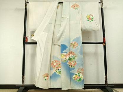 平和屋着物▽訪問着 単衣 花鳥文 金彩 正絹 逸品 AAAU8525fy
