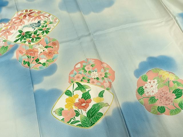平和屋着物▽訪問着 単衣 花鳥文 金彩 正絹 逸品 AAAU8525fy