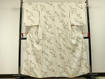 平和屋着物▽上質な小紋 単衣 草花文 正絹 逸品 AAAU8527fy