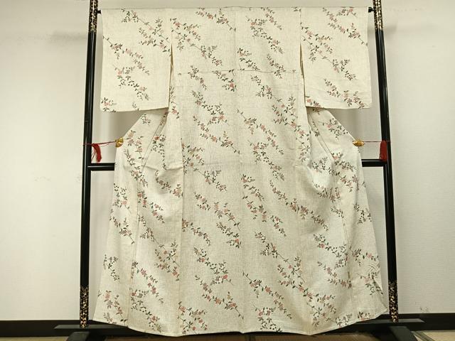 平和屋着物▽上質な小紋 単衣 草花文 正絹 逸品 AAAU8527fy