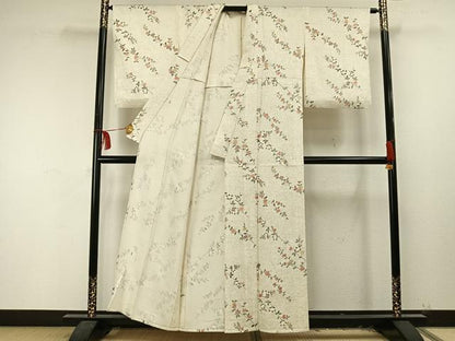 平和屋着物▽上質な小紋 単衣 草花文 正絹 逸品 AAAU8527fy