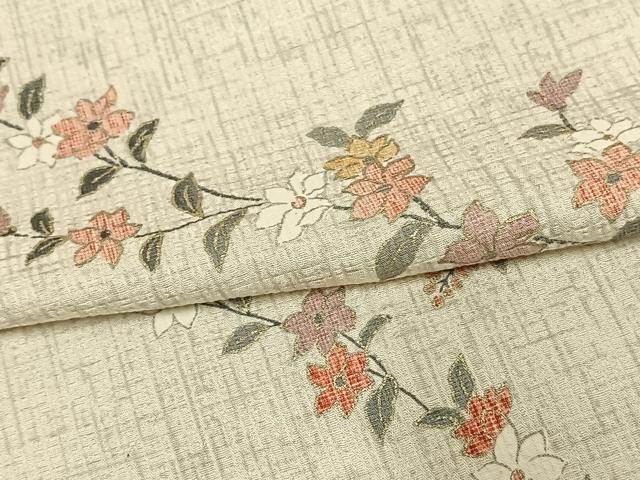 平和屋着物▽上質な小紋 単衣 草花文 正絹 逸品 AAAU8527fy