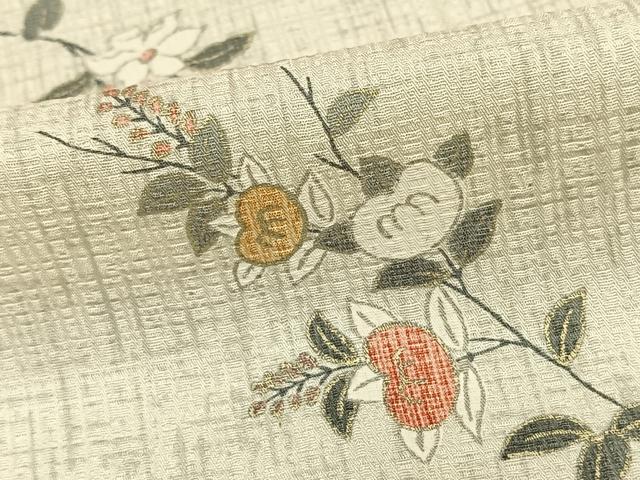 平和屋着物▽上質な小紋 単衣 草花文 正絹 逸品 AAAU8527fy