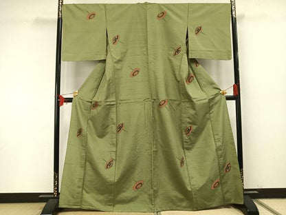平和屋着物▽京の名門・菱屋六右ェ門 紬 単衣 番傘文 正絹 逸品 AAAU8530fy